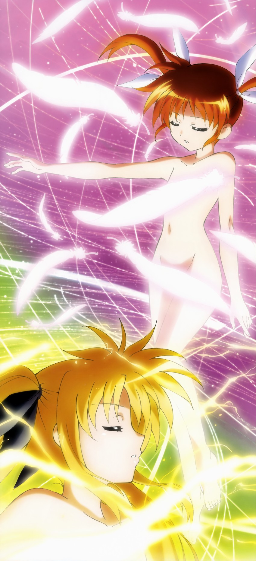 fate testarossa and takamachi nanoha (lyrical nanoha and 4 more) drawn by okuda_yasuhiro