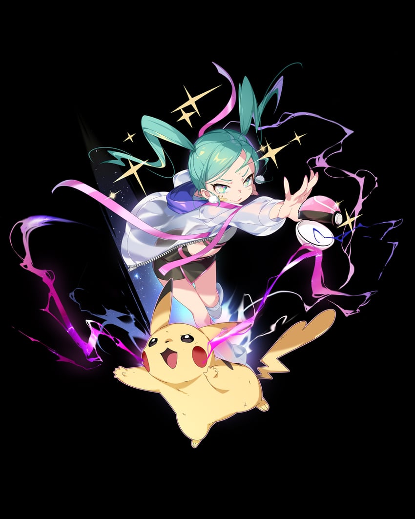 hatsune miku and pikachu (pokemon and 3 more) drawn by karpin
