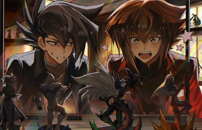 hatsune miku, yuki judai, manjoume jun, elemental hero neos, elemental hero burstinatrix, and 1 more (vocaloid and 2 more) drawn by cerakuro