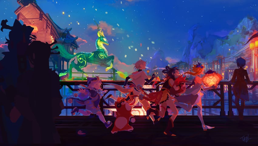 lumine, qiqi, ningguang, beidou, xingqiu, and 3 more (genshin impact) drawn by el_pastequos