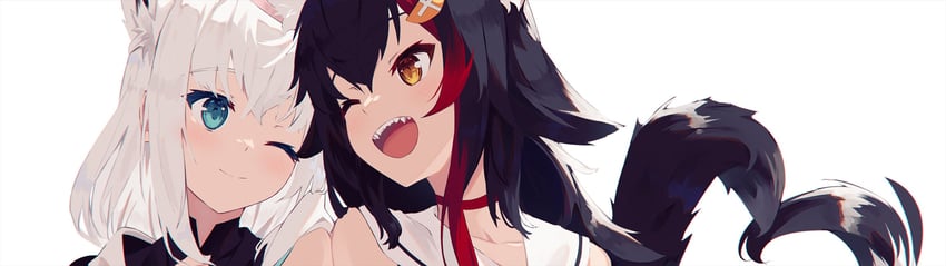 shirakami fubuki and ookami mio (hololive) drawn by nagishiro_mito