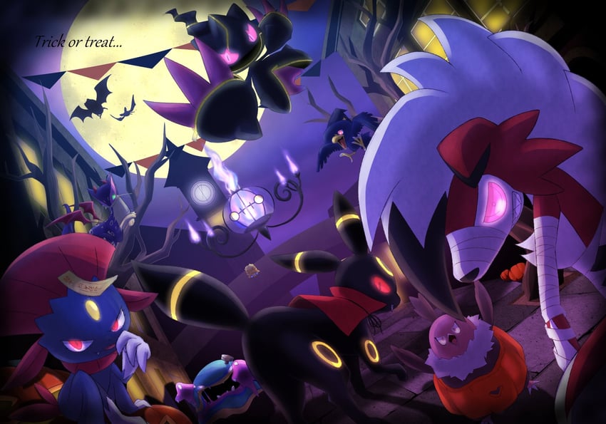 umbreon, chandelure, lycanroc, banette, joltik, and 8 more (pokemon) drawn by poket_mkrn
