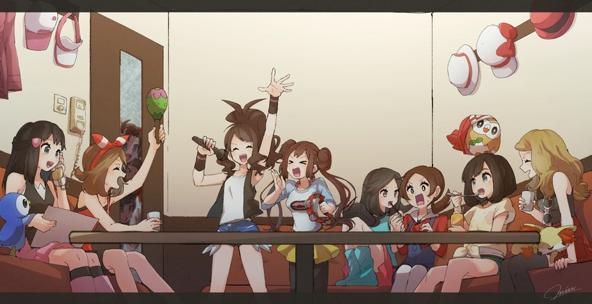 dawn, may, rosa, hilda, serena, and 9 more (pokemon and 8 more) drawn by miu_(miuuu_721)