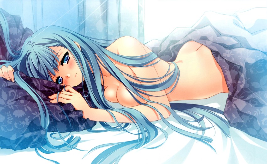 Anime girl naked in bed