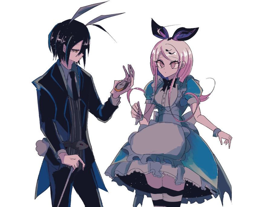 saihara shuichi, akamatsu kaede, alice, and white rabbit (danganronpa and 2 more) drawn by tono_(ookami_100)