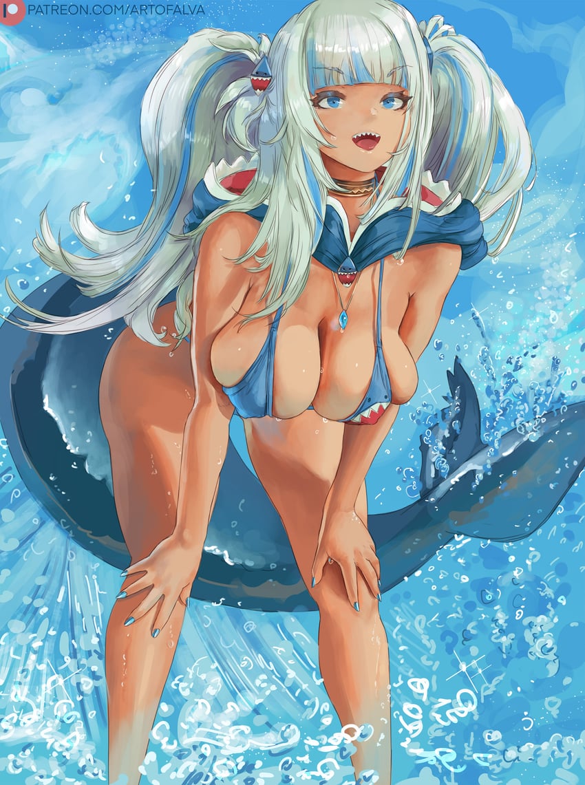 gawr gura (hololive and 1 more) drawn by alva_(artofalva)