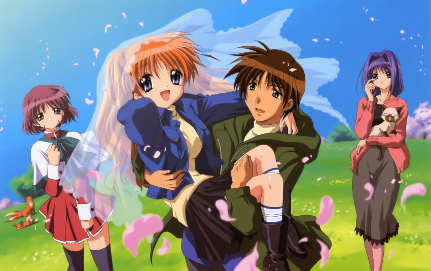 minase akiko, sawatari makoto, aizawa yuuichi, piro, and amano mishio (kanon and 1 more) drawn by ikeda_kazumi