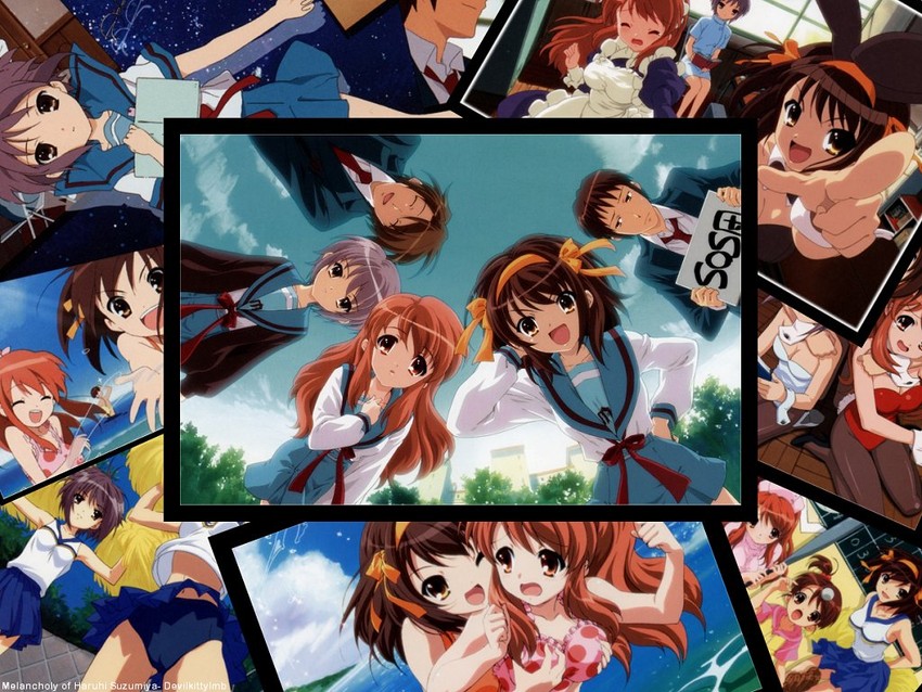 suzumiya haruhi, nagato yuki, asahina mikuru, kyon, and koizumi itsuki (suzumiya haruhi no yuuutsu)