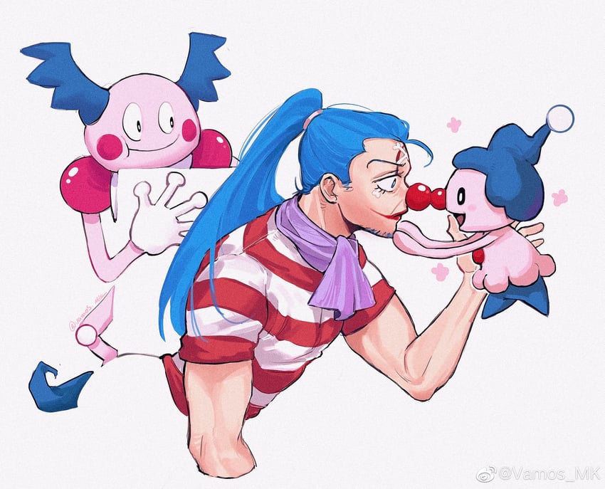 buggy the clown, mr. mime, and mime jr. (pokemon and 1 more) drawn by vamos_mk