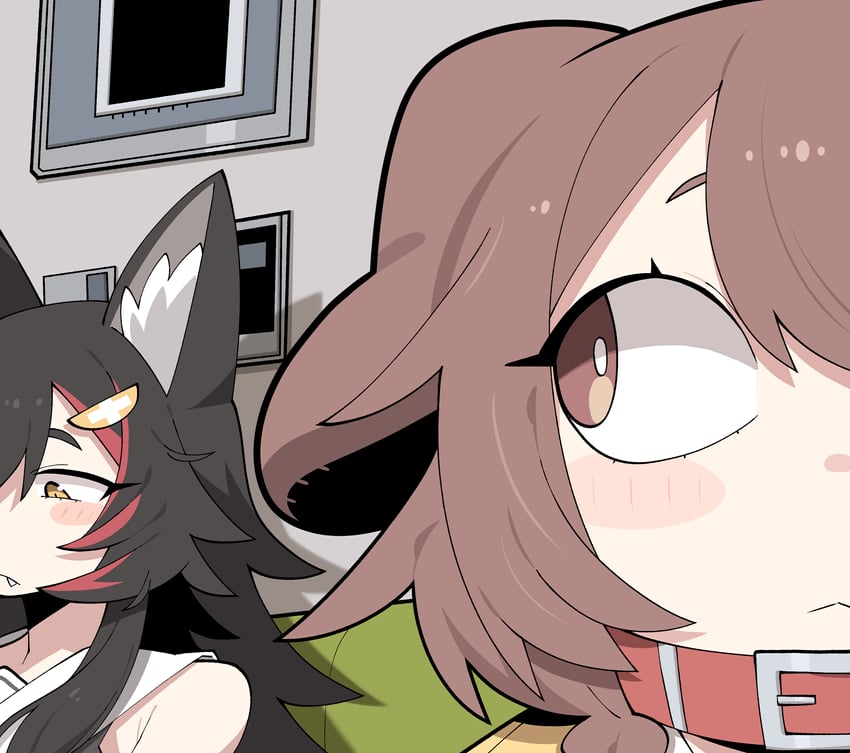 ookami mio and inugami korone (hololive) drawn by cocomayo29_(tomato)
