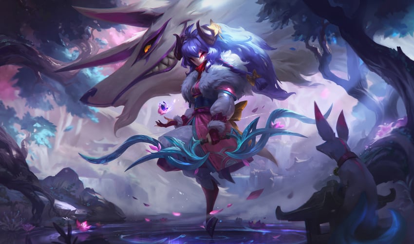 kindred, lamb, wolf, and spirit blossom kindred (league of legends) drawn by hozure