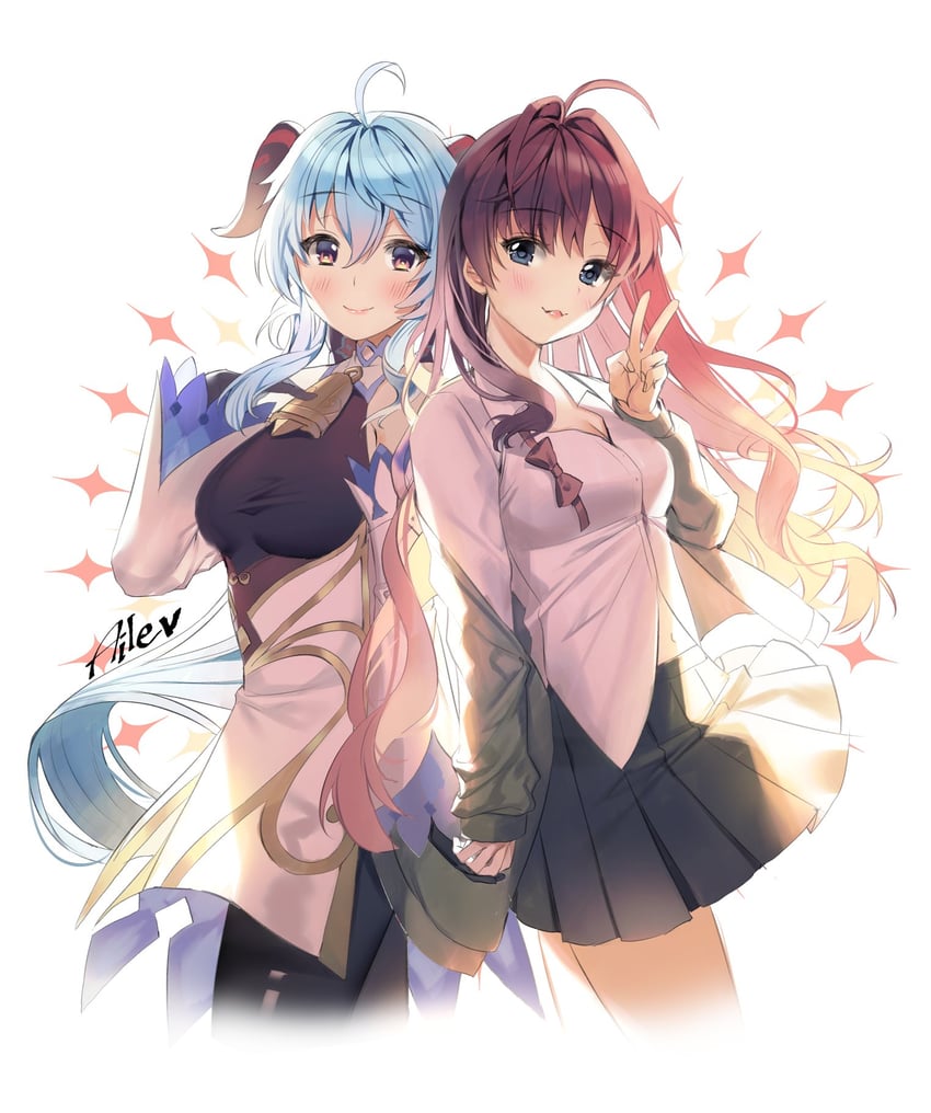 ganyu and ichinose shiki (idolmaster and 2 more) drawn by aile_(crossroads)
