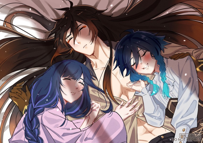 raiden shogun, zhongli, and venti (genshin impact) drawn by rin_(rin_gosan)