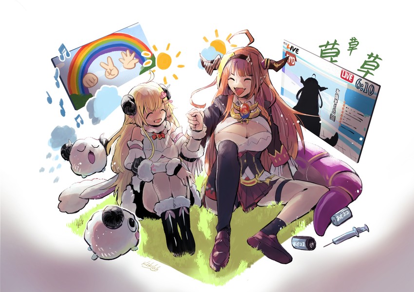 kiryu coco, tsunomaki watame, and watamate (hololive) drawn by kamejikiriga
