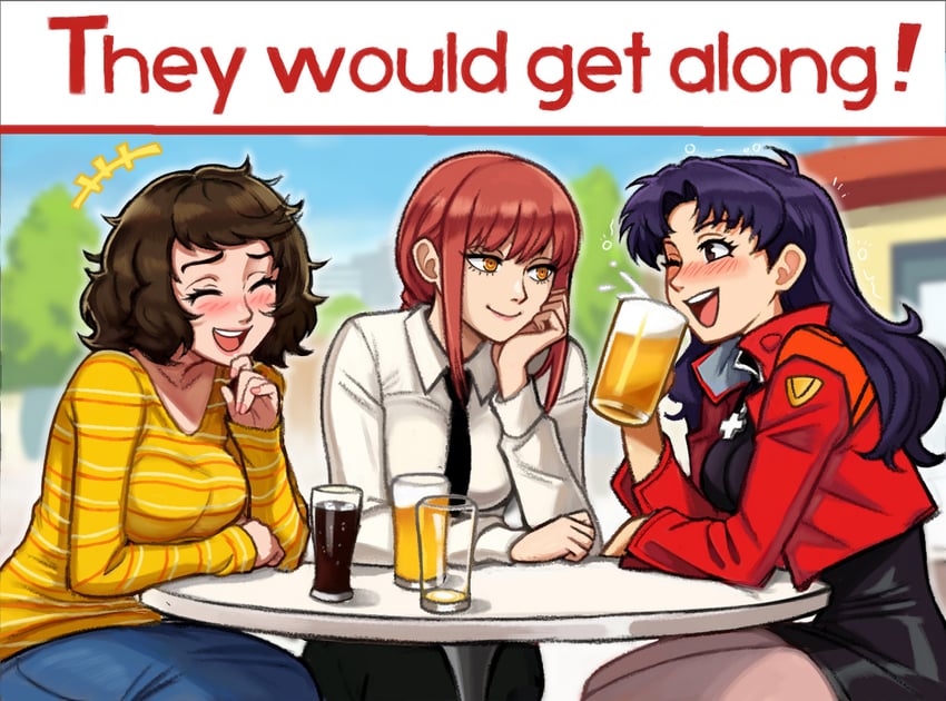 makima, katsuragi misato, and kawakami sadayo (persona and 3 more) drawn by neggoartz