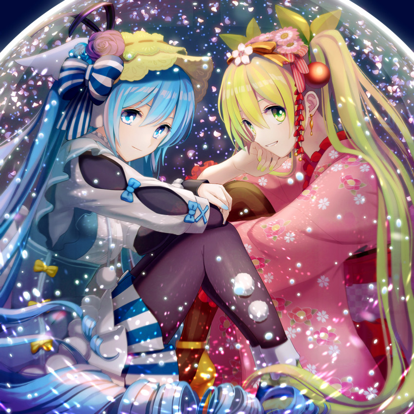 hatsune miku, yuki miku, and sakura miku (vocaloid) drawn by akiyoshi_(tama-pete)