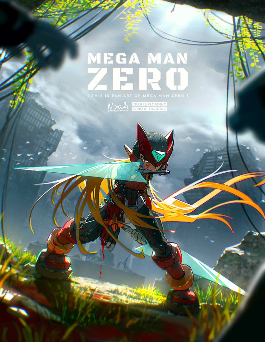 zero, zero(z), and pantheon (mega man and 1 more) drawn by noah_(rokoroko)