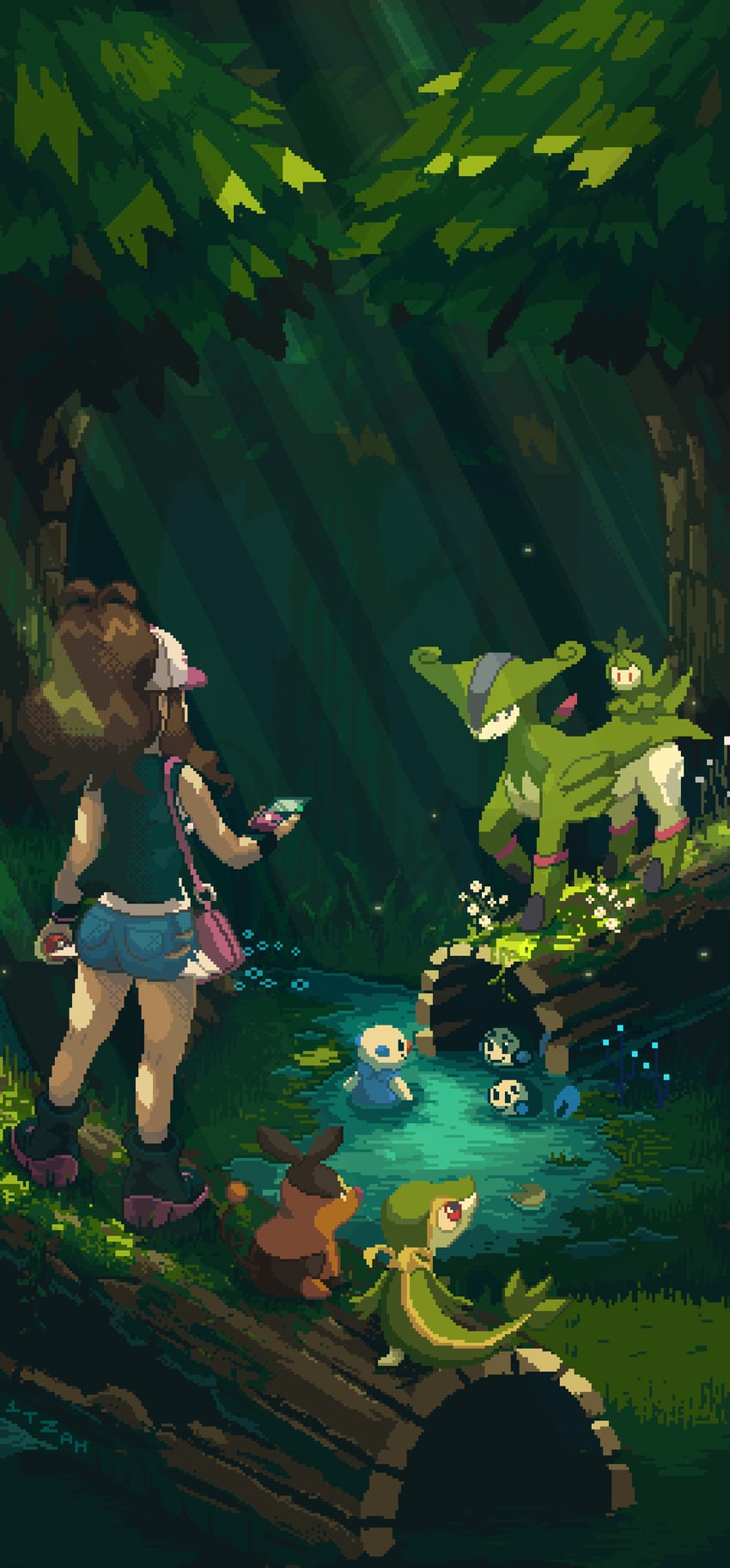 hilda, oshawott, snivy, tepig, petilil, and 2 more (pokemon and 1 more) drawn by itzah