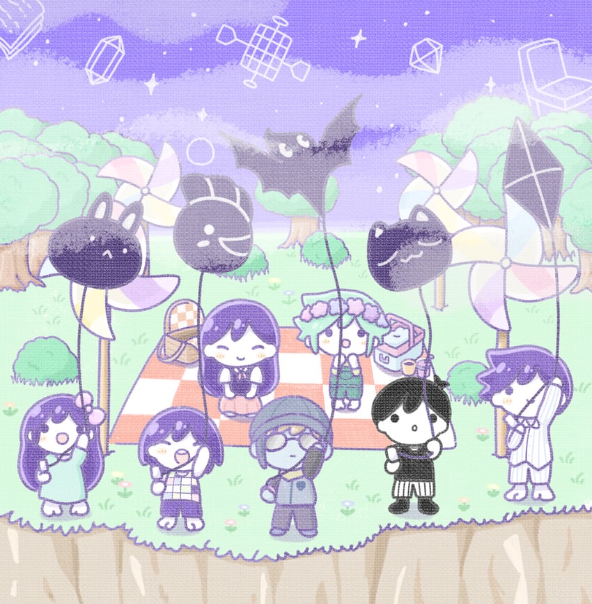 omori, basil, aubrey, mari, kel, and 3 more (omori) drawn by wafu_(wafu39080)