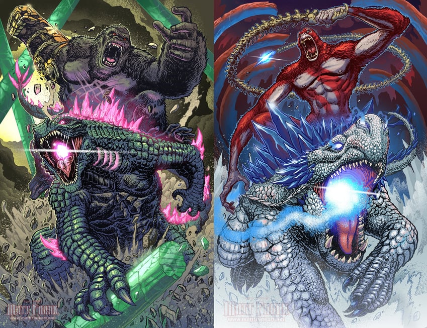 godzilla, king kong, kong, godzilla evolved, shimo, and 1 more (godzilla and 3 more) drawn by matt_frank
