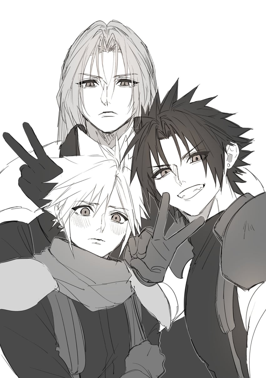 cloud strife, sephiroth, and zack fair (final fantasy and 2 more) drawn by ah_yoshimizu