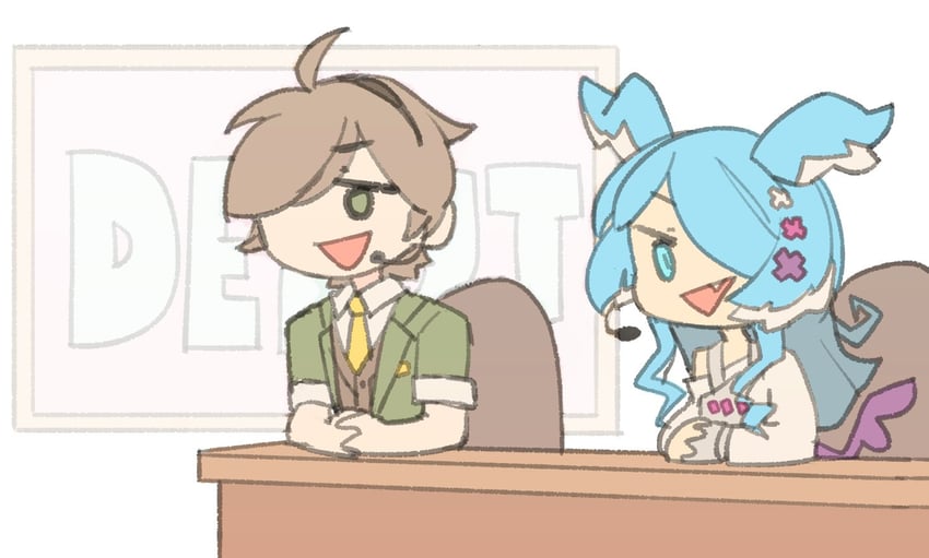 elira pendora and oliver evans (nijisanji and 1 more) drawn by temmie_chang