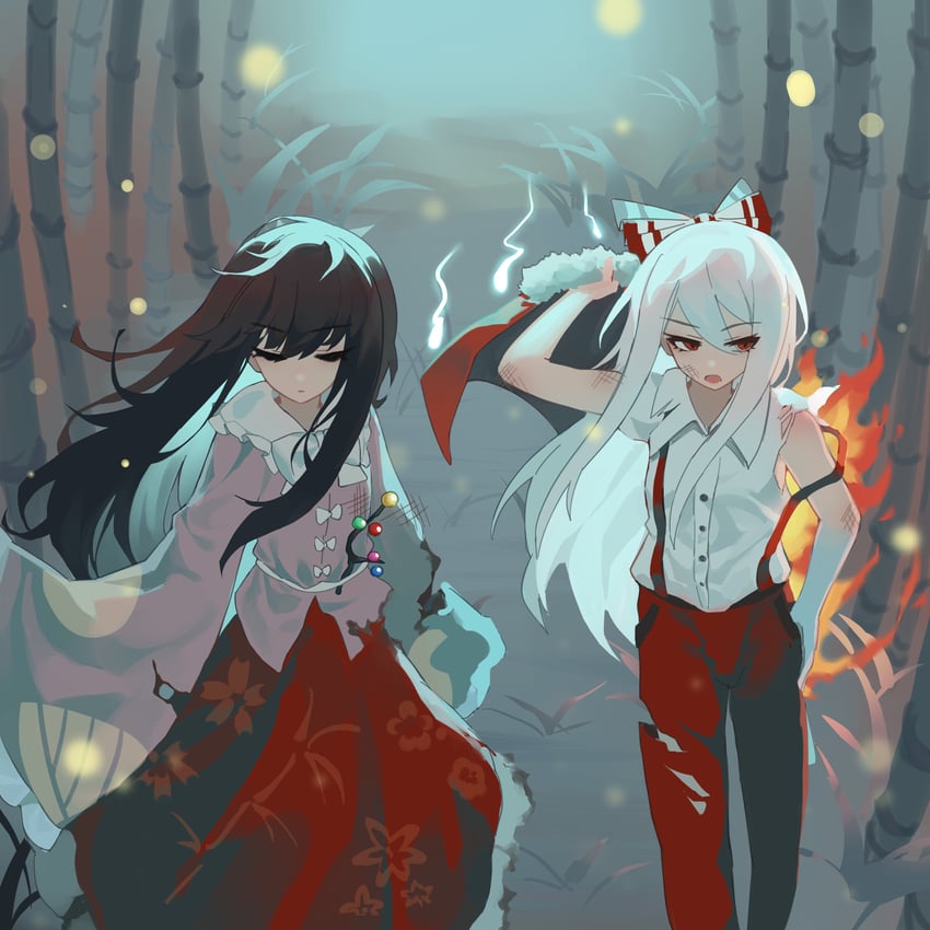 fujiwara no mokou and houraisan kaguya (touhou) drawn by ailu_elf