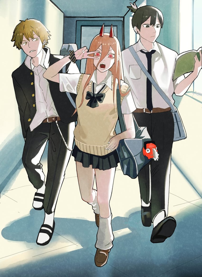 power, denji, hayakawa aki, and pochita (chainsaw man) drawn by sailen0