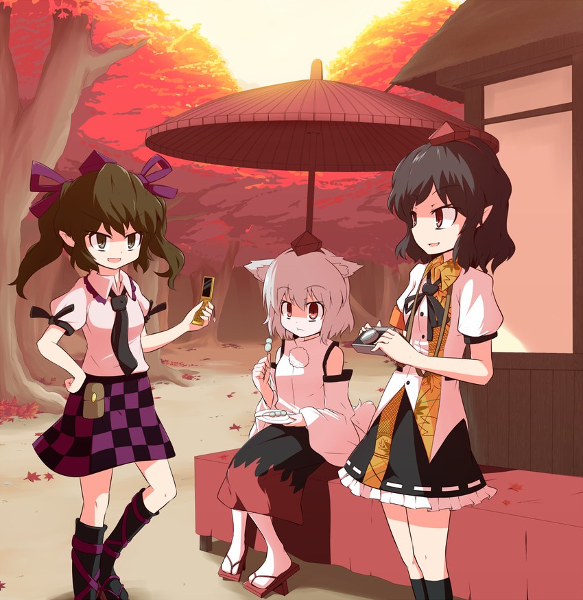 shameimaru aya, inubashiri momiji, and himekaidou hatate (touhou) drawn by akagi_(sk0127aho)