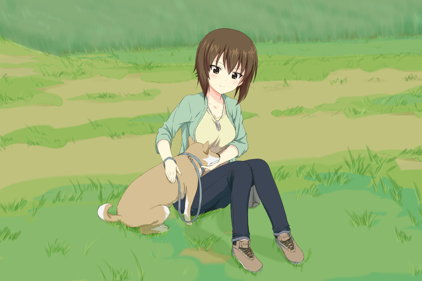 nishizumi maho and nishizumi family dog (girls und panzer) drawn by sakunohi_no_moon