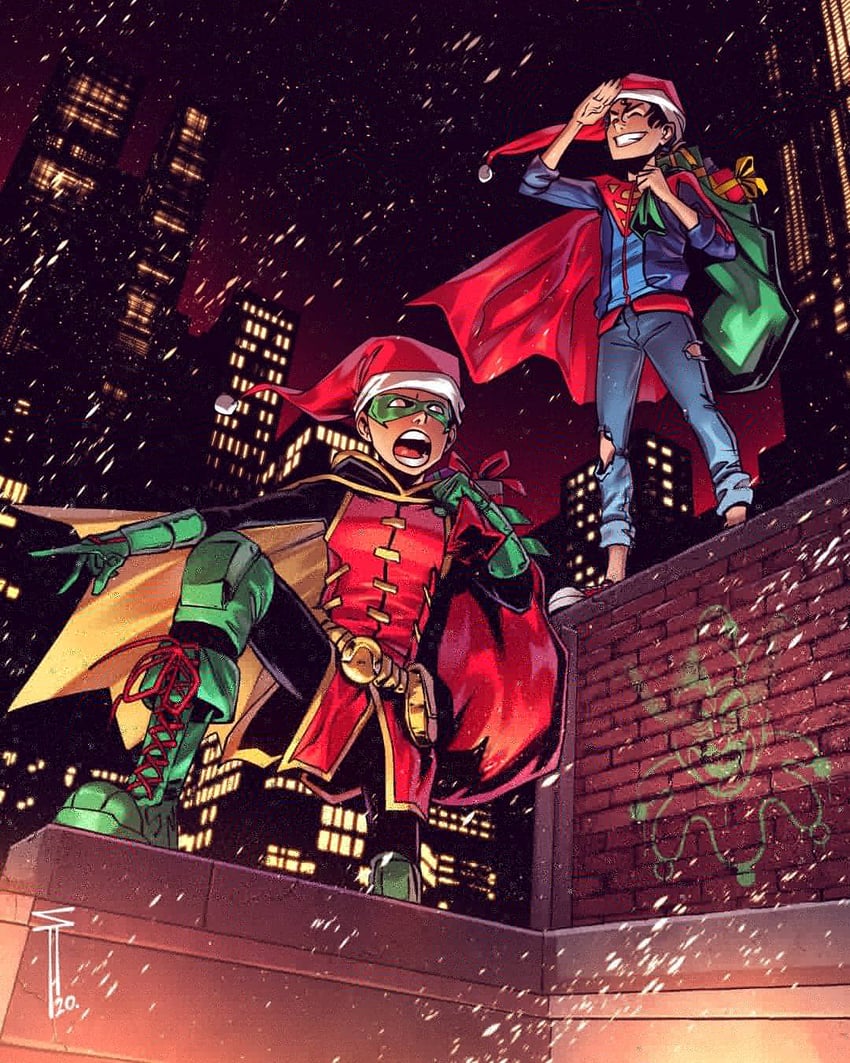 robin, damian wayne, superboy, and jonathan kent (dc comics and 1 more) drawn by sergacuna