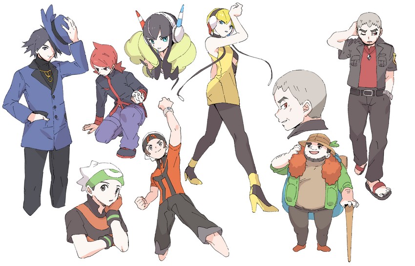 brendan, silver, elesa, nanu, riley, and 1 more (pokemon and 9 more) drawn by ankea_(a-ramo-do)