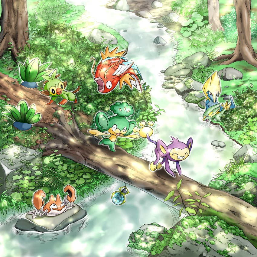 grookey, magikarp, oddish, aipom, pansage, and 4 more (pokemon) drawn by q-chan