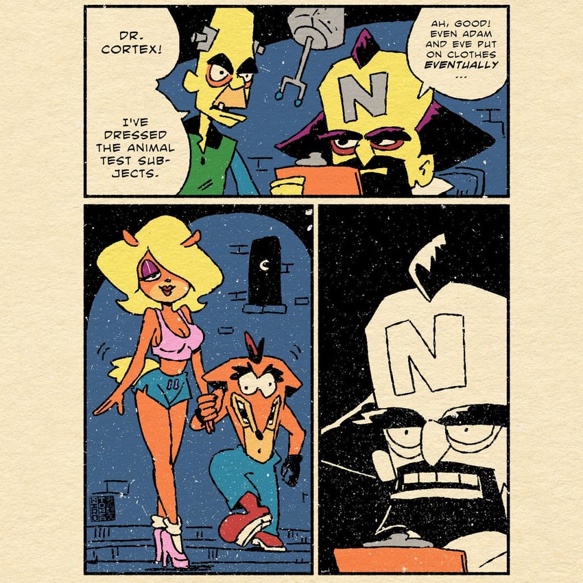 crash bandicoot, tawna bandicoot, neo cortex, and nitrus brio (crash bandicoot) drawn by hirotonfa