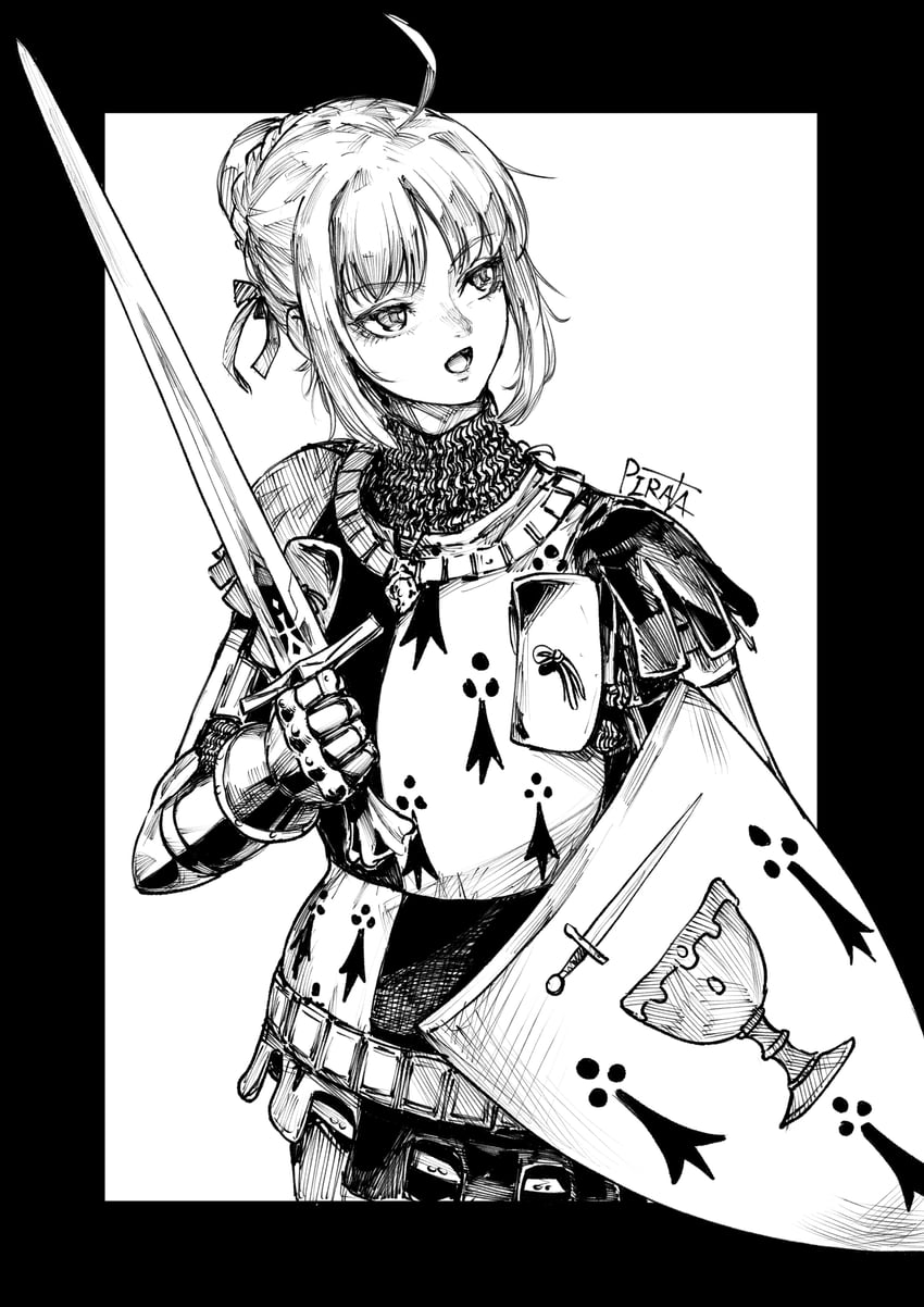 artoria pendragon and saber (fate and 1 more) drawn by pirata_(gailtonatiu)