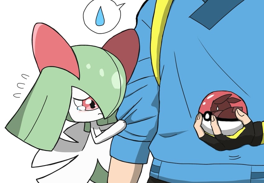 eevee, kirlia, and male protagonist (pokemon and 1 more) drawn by monya