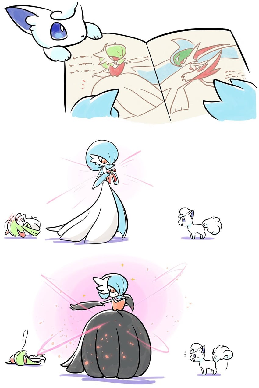 gardevoir, mega gardevoir, kirlia, gallade, alolan vulpix, and 1 more (pokemon) drawn by 773mimisuke
