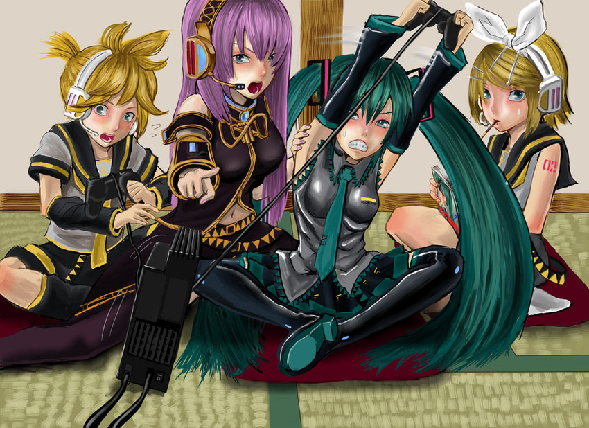 hatsune miku, kagamine rin, kagamine len, and megurine luka (vocaloid) drawn by watanore