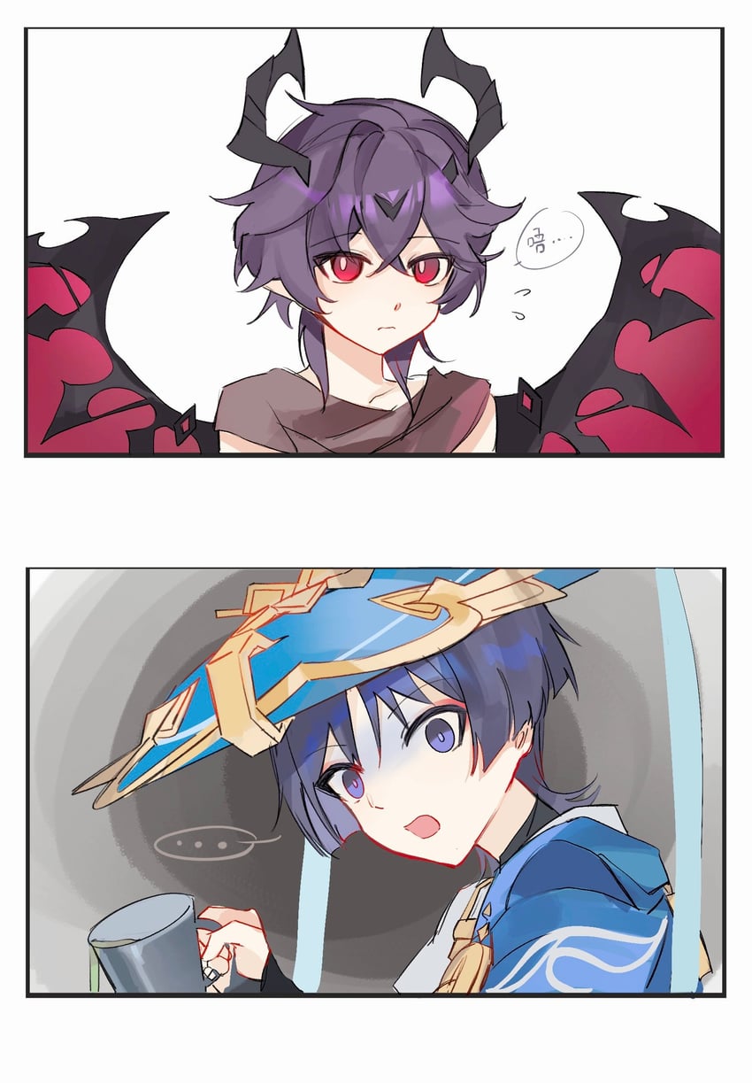 scaramouche, wanderer, and mini durin (genshin impact) drawn by suyi42478390