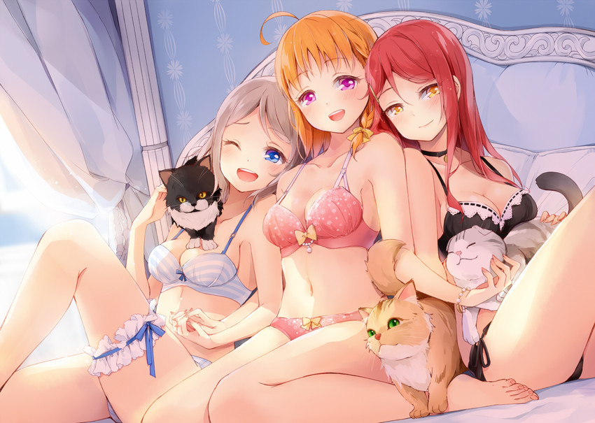 watanabe you, sakurauchi riko, and takami chika (love live! and 1 more) drawn by hazuki_natsu
