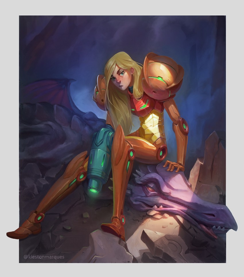 samus aran and ridley (metroid) drawn by kleston_marques