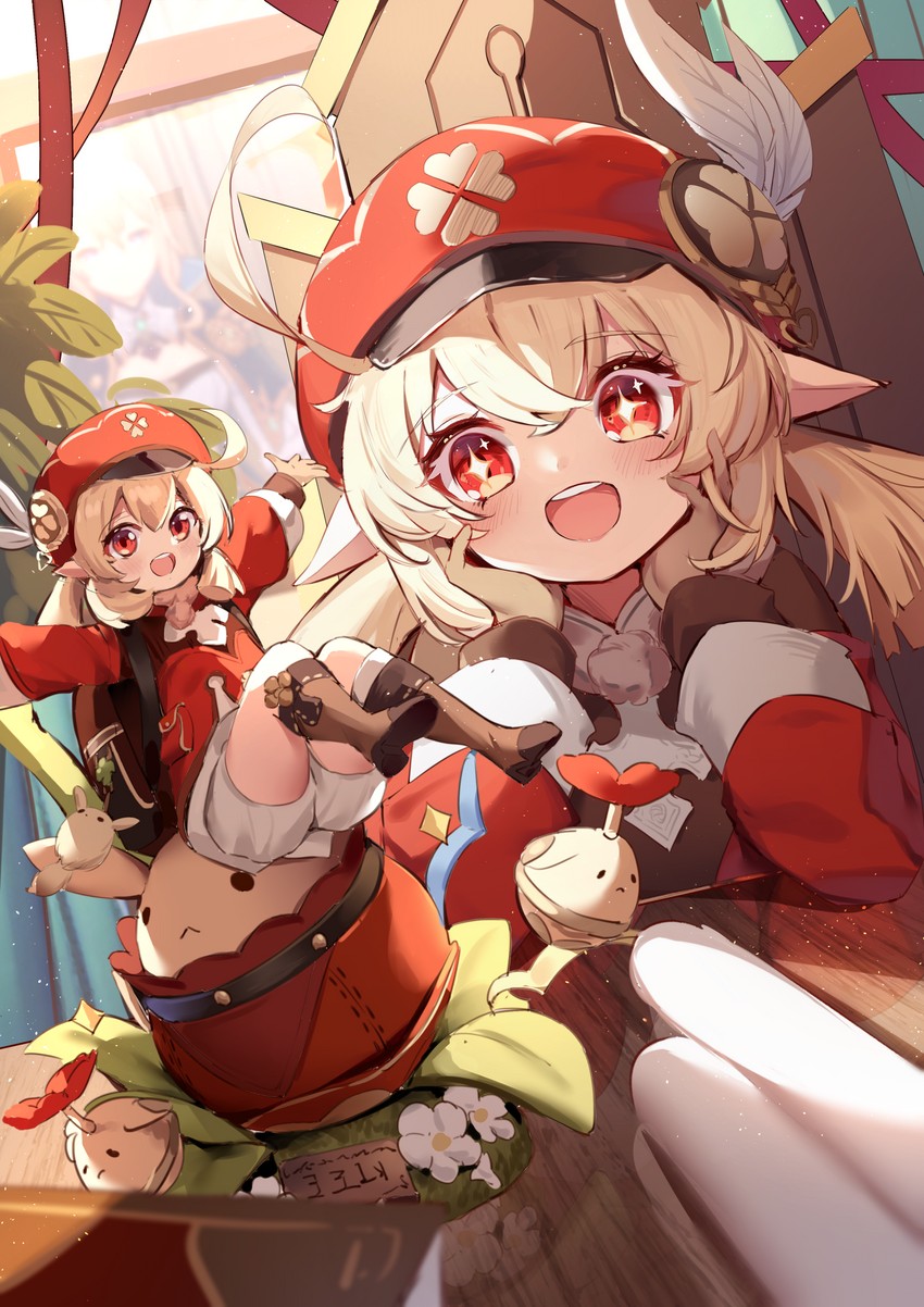 klee, jean, dodoco, and jumpy dumpty (genshin impact) drawn by nahaki