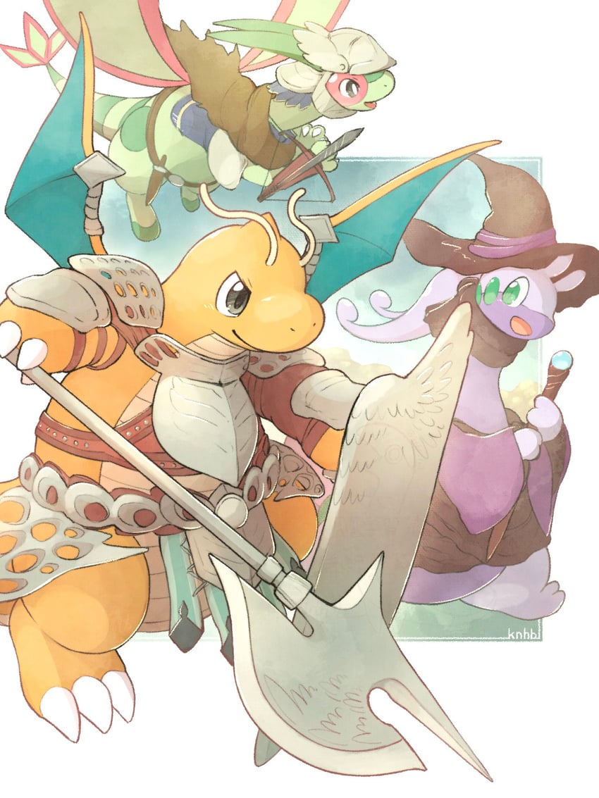 dragonite, flygon, goodra, recluse, wylder, and 1 more (pokemon and 2 more) drawn by knhb_tail