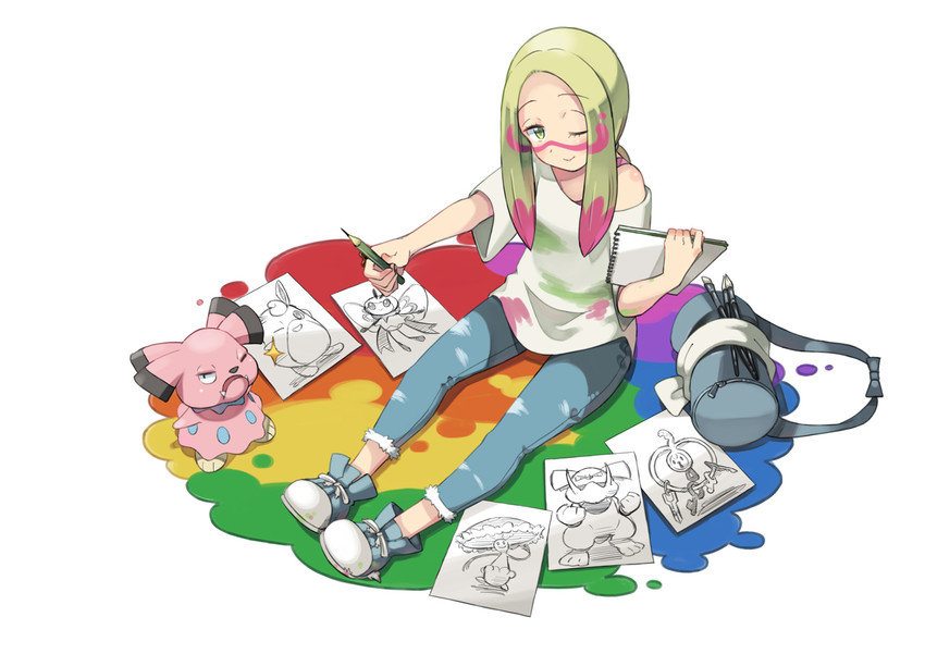 ribombee, wigglytuff, mina, snubbull, klefki, and 2 more (pokemon and 1 more) drawn by yuuta_(tokoton_hirune_hiyori)