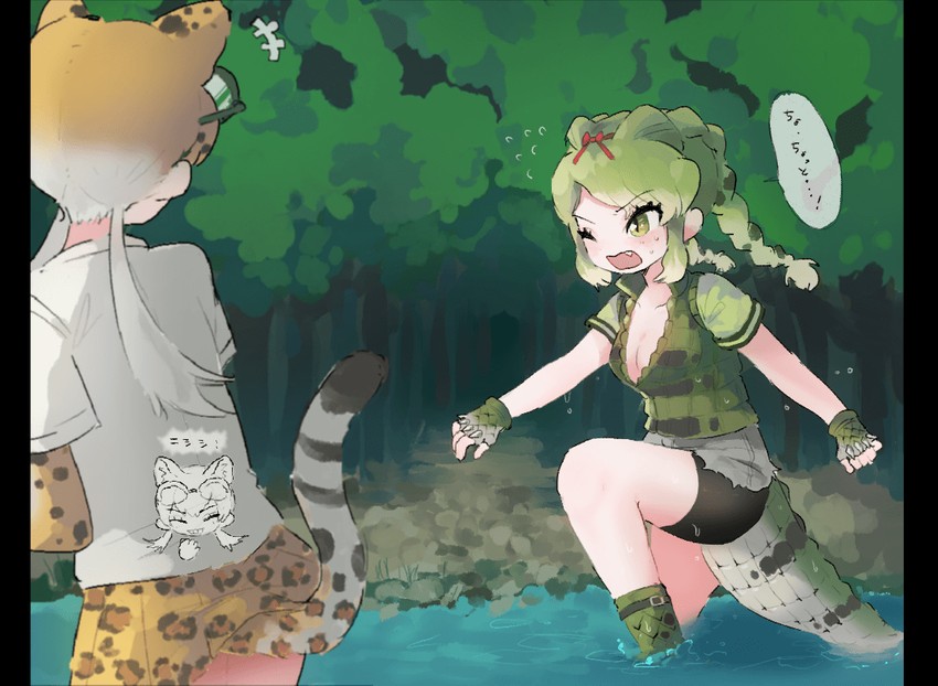 spectacled caiman and leopard (kemono friends) drawn by inu_(user_arjr4358)