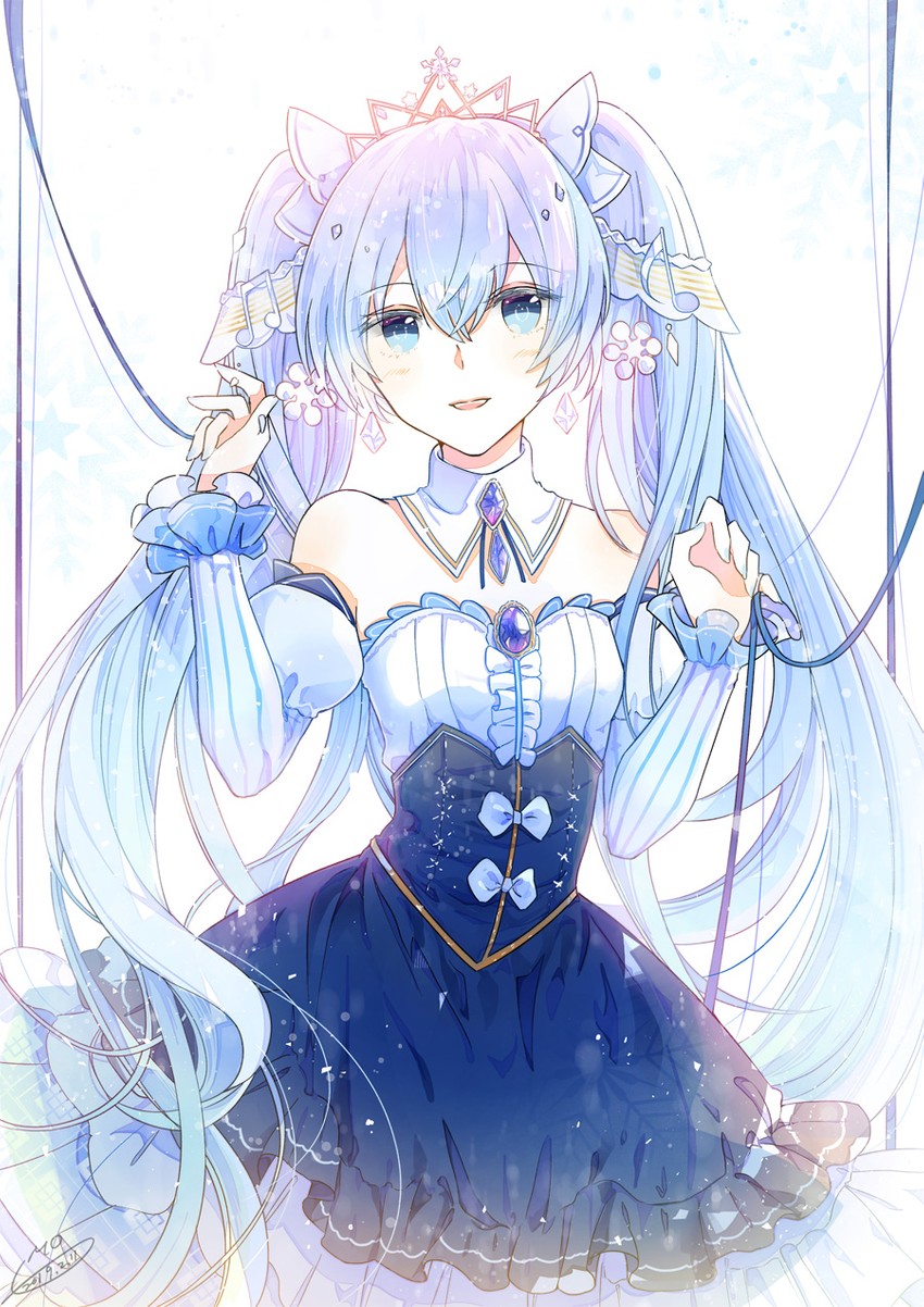 hatsune miku and yuki miku (vocaloid) drawn by emo_(ricemo)