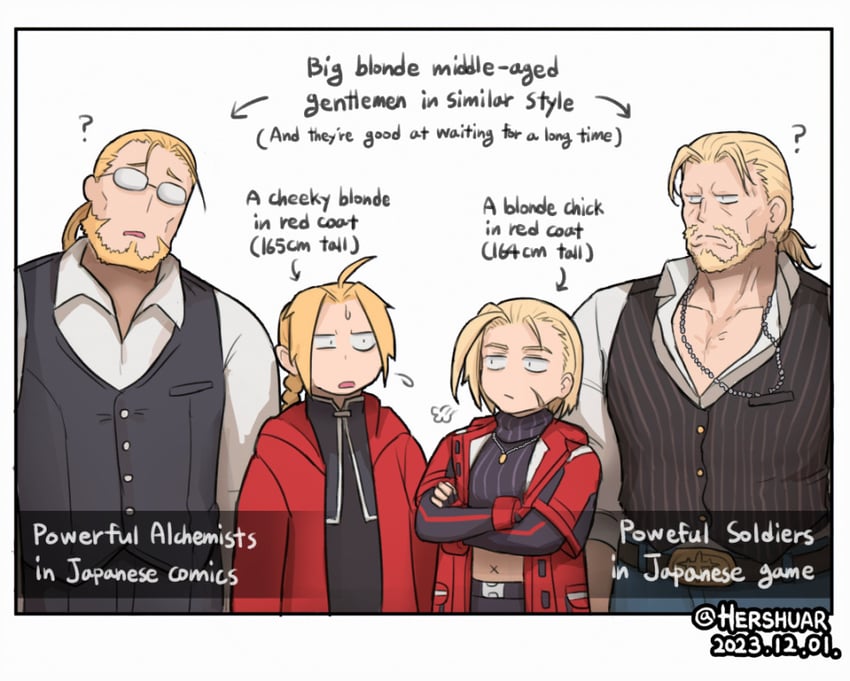 cammy white, edward elric, guile, and van hohenheim (street fighter and 2 more) drawn by hershuar