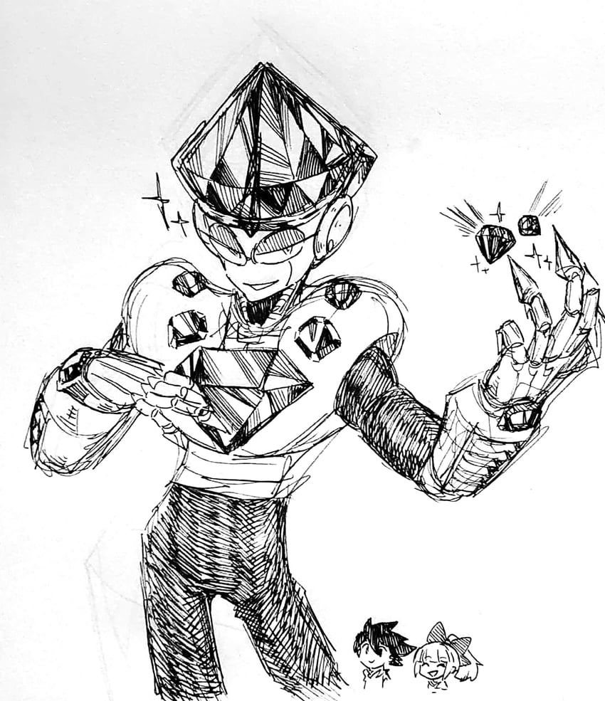 roll, mega man, and jewel man (mega man and 1 more) drawn by takenokonoko