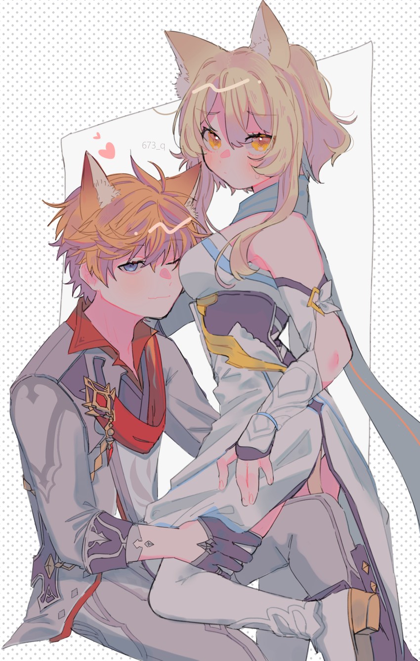 lumine and tartaglia (genshin impact) drawn by 673_q