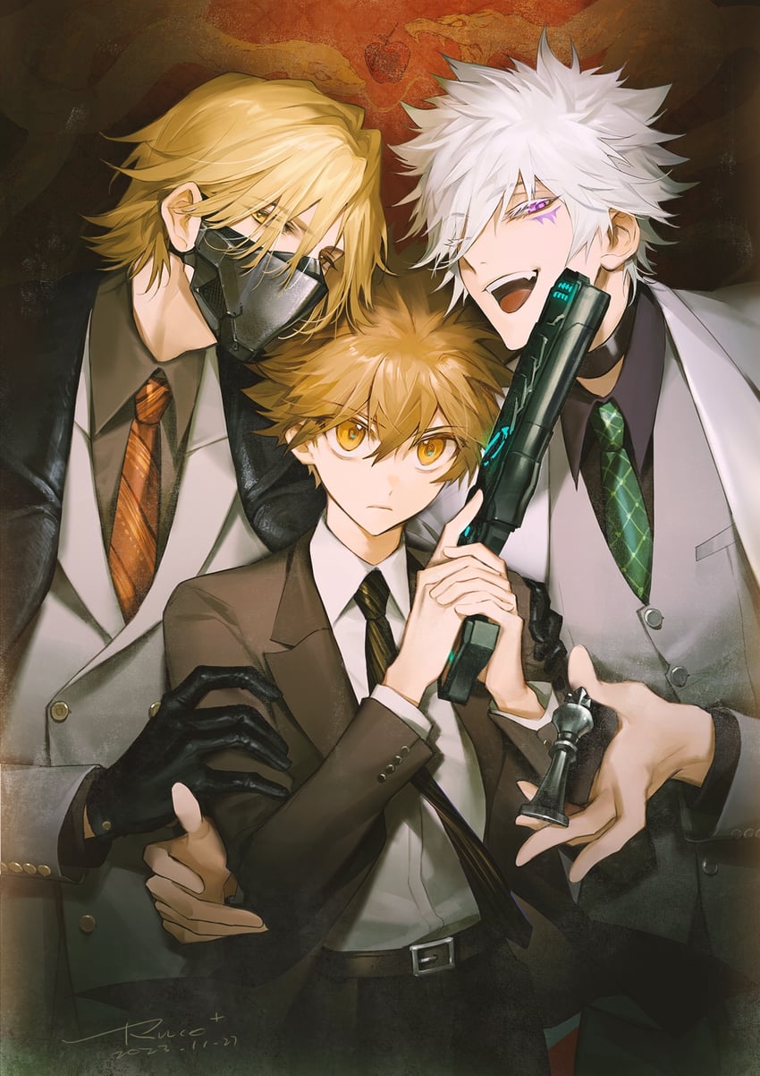 sawada tsunayoshi, dino, and byakuran (katekyo hitman reborn!) drawn by ru_(famia)